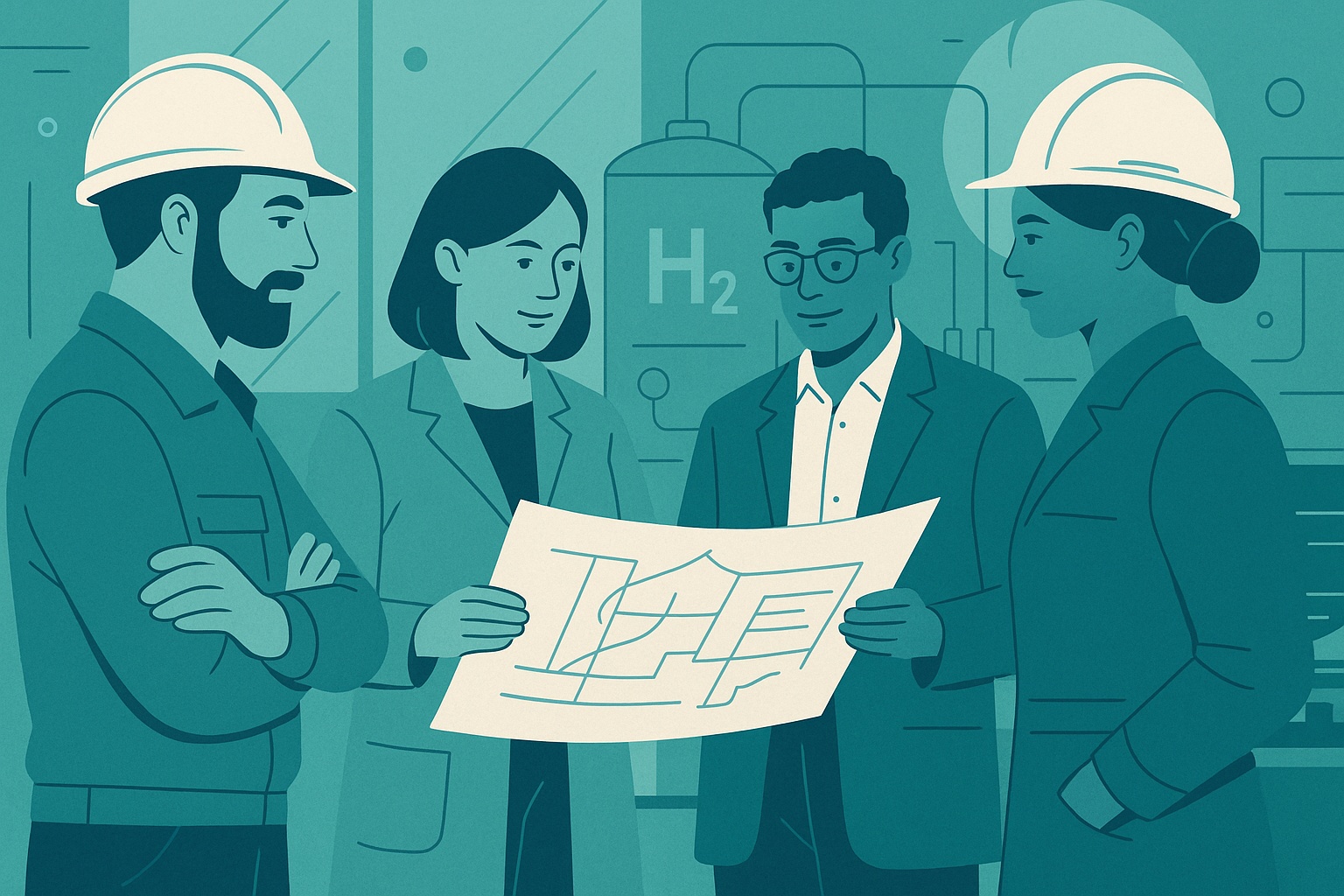 Hydrogen engineering team illustration